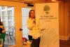 Lani Ebbert from Symphony Square Assisted Living speaking to the crowd about the quality service and care that Symphony provides